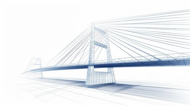 Modern bridge blueprint sketch, architectural drawing, detailed construction elements, precise and technical design