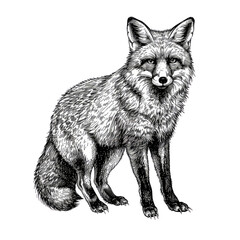 Obraz premium Black And White Drawing Fox lllustrations Art, Generative AI