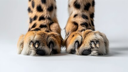 Close up Cheetah Paws Isolated on White Background with Clean Studio Lighting and Copy Space