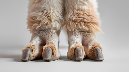 Obraz premium Close up Photo of Fluffy Llama Feet on White Background with Copy Space
