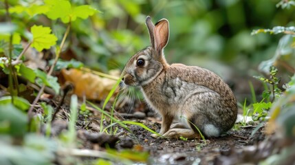 Fototapeta premium Rabbit Oryctolagus cuniculus in natural habitat