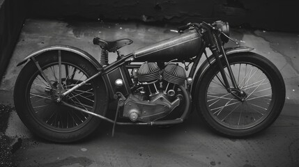 Obraz premium Classic Elegance in Monochrome: Vintage Car Flat Lay with Modern Twist in High Contrast Bird's Eye View and Vignette Effect