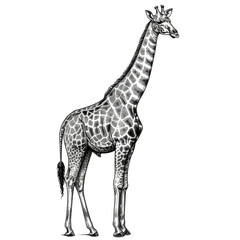 Naklejka premium Black And White Drawing Giraffe lllustrations Art, Generative AI