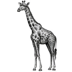 Obraz premium Black And White Drawing Giraffe lllustrations Art, Generative AI