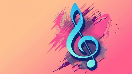 Colorful music themed background with a blue treble clef.