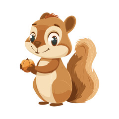 Obraz premium Cartoon happy squirrel holding nut isolated on white background