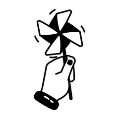 Hand holding paper fan origami, glyph icon 