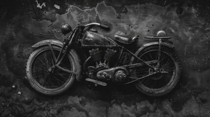 Classic Vintage Car Flat Lay in Modern High Contrast Monochrome Style, Bird's Eye View with Vignette Effect