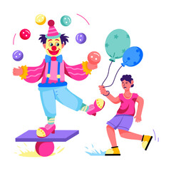 A flat illustration showing carnival juggling balls 