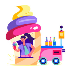 A flat illustration of dessert stall 
