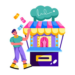 A flat character illustration of ticket booth 