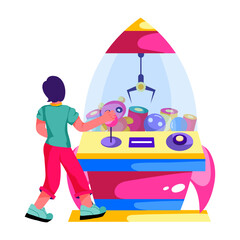 Person playing claw game, flat illustration 