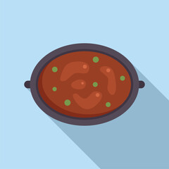 Steaming hot stew is simmering in a pot with handles, featuring green peas as a garnish