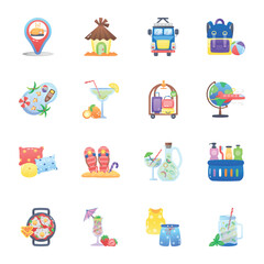 Bundle of Travel and Beach Flat Icons 
