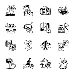 Collection of Travel and Vacation Glyph Icons 

