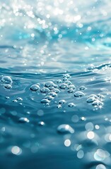 close up of water splashes on blue background. shallow depth of field