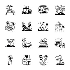 Naklejka premium Collection of Beach and Camping Glyph Icons