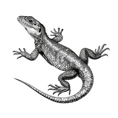 Naklejka premium Black And White Drawing Lizard lllustrations Art, Generative AI