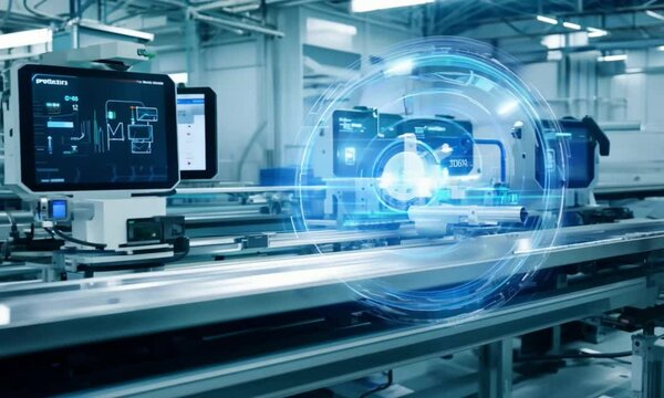 Closeup of modern machinery and equipment used in a reshoring factory demonstrating advanced technology and ting edge production odes.