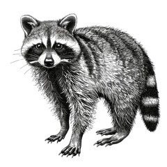 Naklejka premium Black And White Drawing Racoon lllustrations Art, Generative AI 