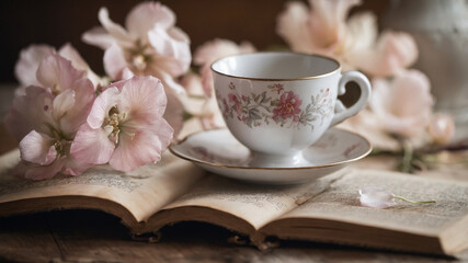 Fototapeta premium Cup | Flower | Book | Vintage