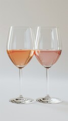 Two glasses of rose wine on white background, elegant composition. Fine dining and beverage concept