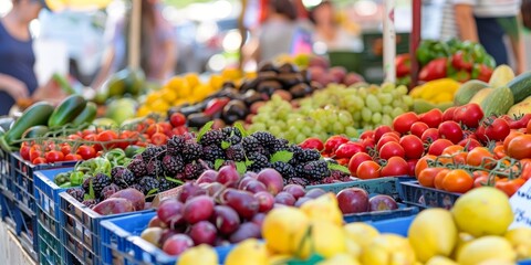 Obraz premium A colorful array of fresh fruits and vegetables at a local farmers' market stall