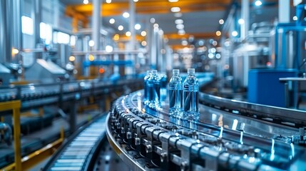 Naklejka premium State-of-the-art beverage filling equipment in a bustling production facility, seamless integration of technology and manufacturing