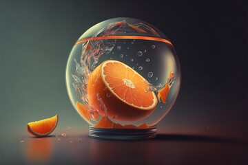 orange in a glass sphere 