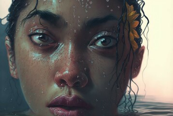 portrait of a you Jung girl in water