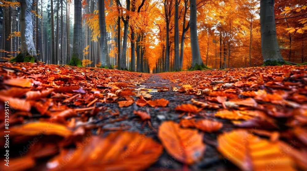 Canvas Prints Autumn Path in a Forest of Golden Trees.