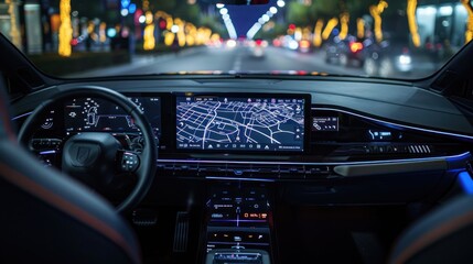 Car interior featuring a high-tech navigation system.