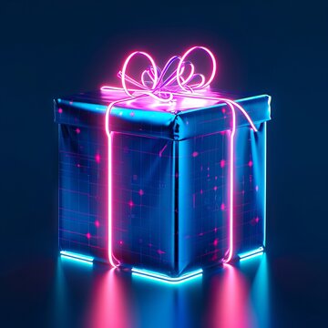 A gift box with neon lights on it.