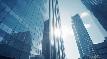 Fototapeta premium Sleek glass skyscraper towering over the city Bright