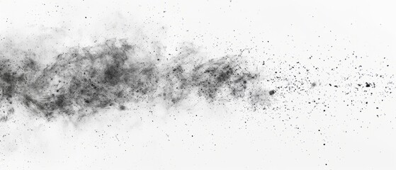 Pencil sketch style, panoramic close-up, high detail scan of dust particles floating, on white background, Generative AI