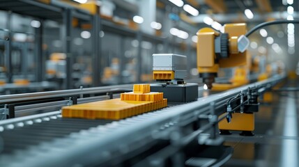 Fototapeta premium Futuristic assembly line with high-efficiency injection processes for sustainable packaging, showcasing robotic precision