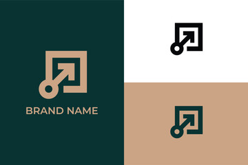 square box and arrow modern abstract minimal logo, square box location compass arrow creative minimal monochrome monogram symbol