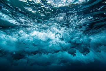 Dark blue ocean surface viewed from underwater