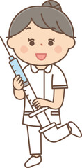 注射器を持った元気な看護師女性全身