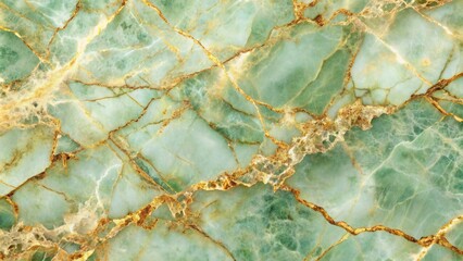 Obraz premium Elegant luxury marble stone background featuring soft light green hue with mesmerizing golden veins and intricate natural patterns.