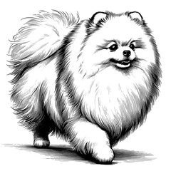 Hand drawn Cute Pomeranian dog in full-body, vector sketch isolated on white background.	