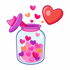 Open jar with a lid with hearts bottle with heart romantic illustration for valentines day (7)