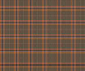Plaid pattern, grey, orange, blue, seamless for textiles and design clothing, skirts, pants, aprons, tablecloths, blankets or decorative fabrics. Vector illustration.