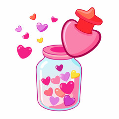 Open jar with a lid with hearts bottle with heart romantic illustration for valentines day (9)