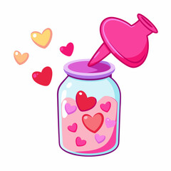 Open jar with a lid with hearts bottle with heart romantic illustration for valentines day (17)