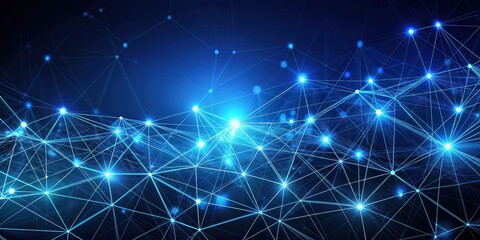 Fototapeta premium Abstract technology background with glowing connections and polygonal mesh pattern on dark blue, technology, abstract