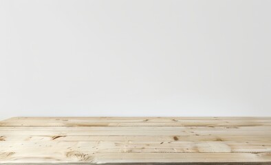 Fototapeta premium Empty wooden white table over white wall background, product display montage. High quality photo