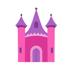 Naklejka premium Beautiful fairy tale castle fort vector illustration, pink fantasy princess castle clip art image, medieval magic kingdom building