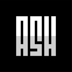Initial letter ASH logo design, geometric alphabet ASH logo monogram, square shape typography, white on black background