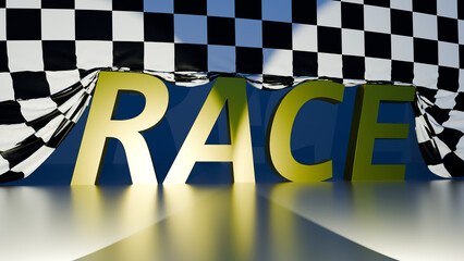 Graphic representation flag falling on top of the name race light car headlights reflective surface